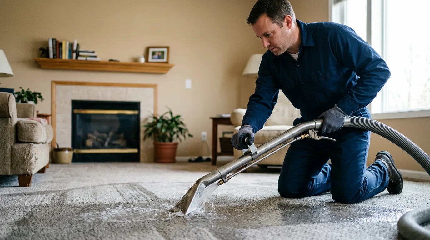 Water damage restoration technician working near Custer, WI